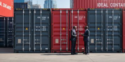 Large red 40ft shipping container from IDEAL Containers on a site in Kenya, ready for use or conversion.