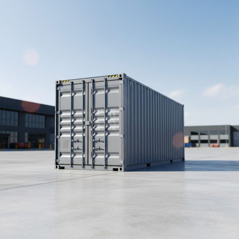 A row of red and grey 40ft High Cube Containers at IDEAL Containers yard in Kenya, ready for delivery or modification.