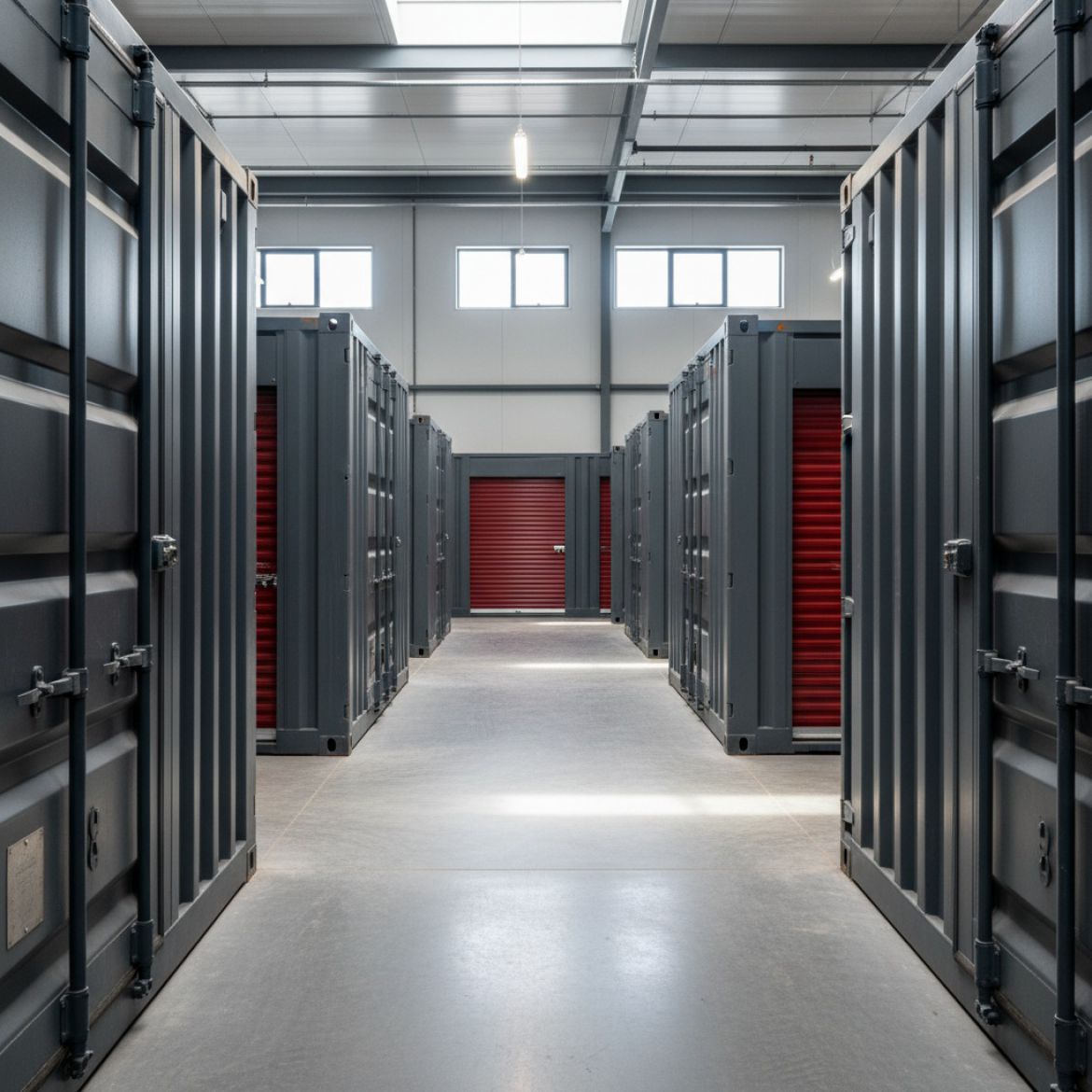 Secure business commercial self-storage units at IDEAL Containers in Athi River, Kenya, showing easy access for inventory and