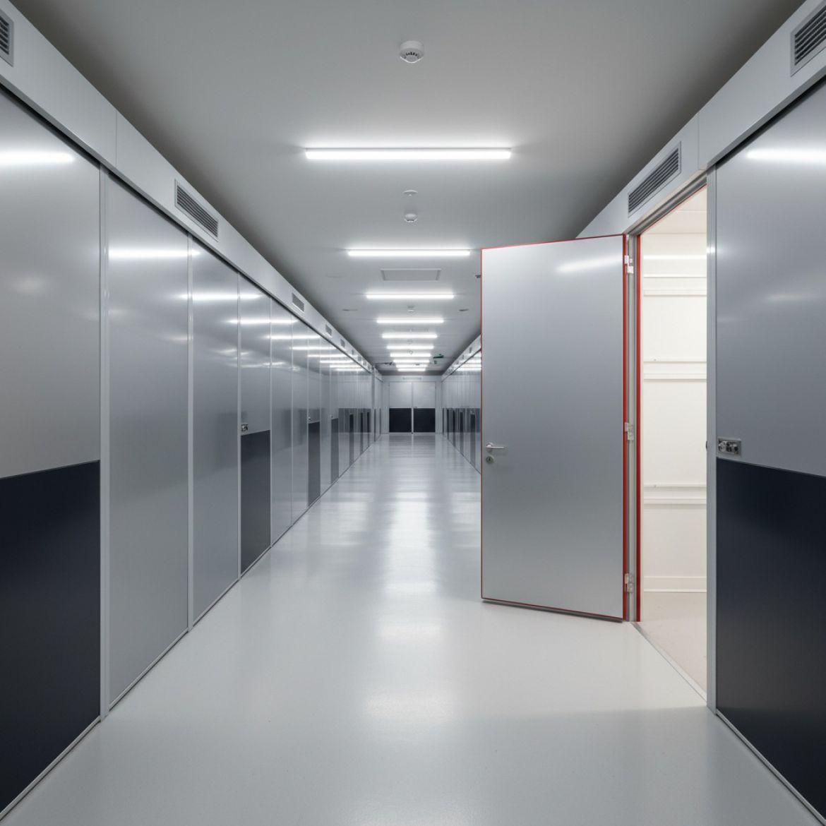 Interior of a clean, climate-controlled storage unit showing stable temperature and humidity features from IDEAL Containers