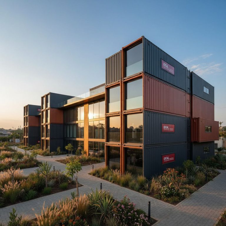 Rendering of a multi-level container complex development by IDEAL Containers in a Kenyan urban setting