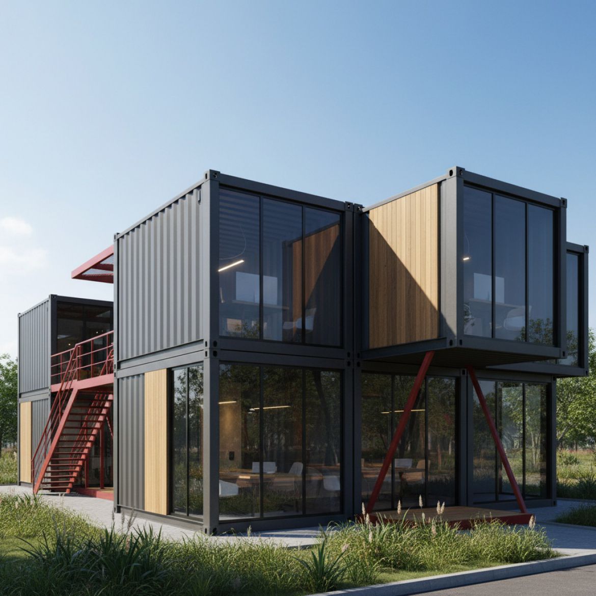 Modern shipping container conversion used as an office space in Kenya by IDEAL Containers
