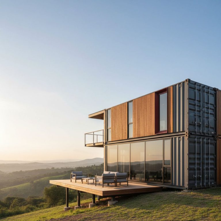 A modern, custom-designed Container Home with a green garden in Kenya by IDEAL Containers