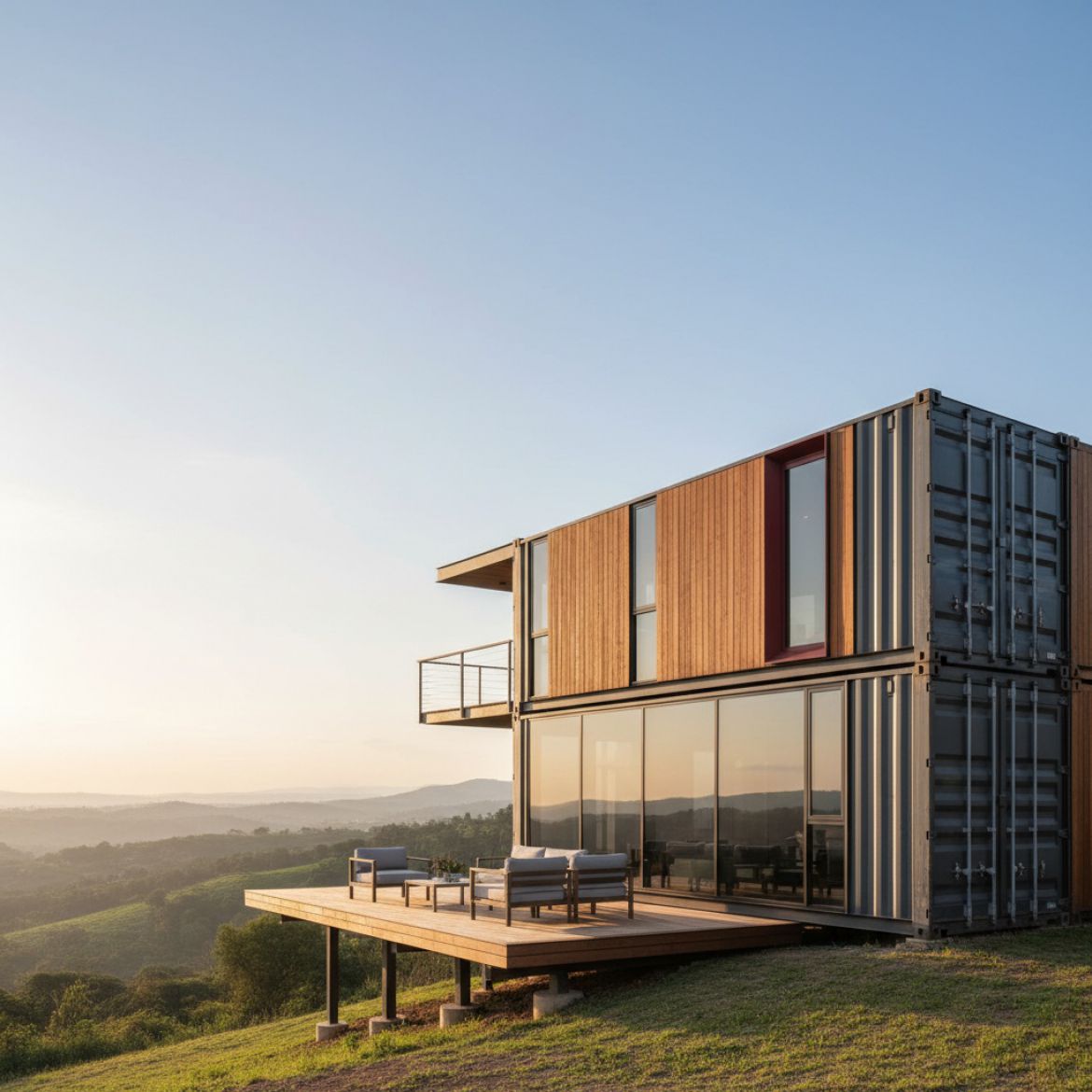 A modern, custom-designed Container Home with a green garden in Kenya by IDEAL Containers