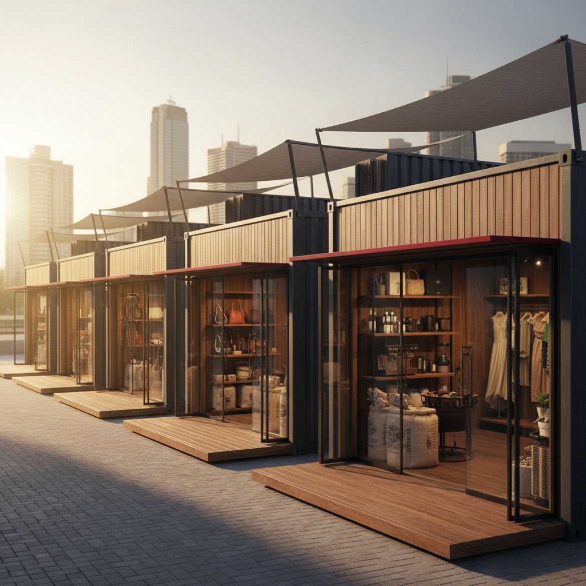 Vibrant custom container stalls with branding for a retail business in Kenya by IDEAL Containers