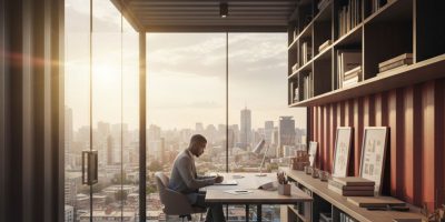 A modern container studio with large windows and a clean interior setup by IDEAL Containers in Kenya