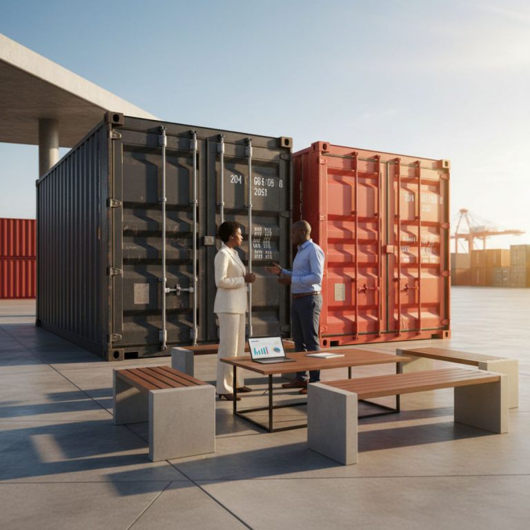 IDEAL Containers logo on a modern shipping container being exchanged with an older unit in Kenya, highlighting the container 