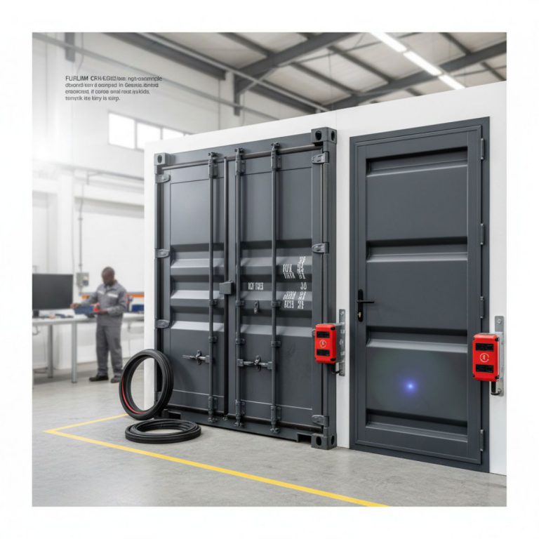 Close-up of secure shipping container doors & entry hardware with locking bars and seals by IDEAL Containers Kenya
