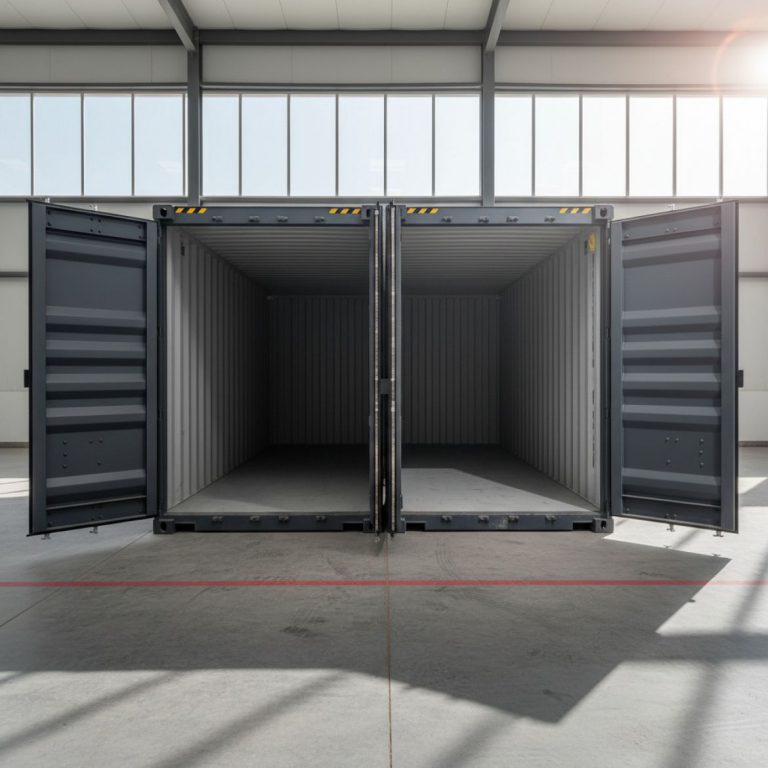 A 20ft Double-Door Container, also known as a Tunnel Container, showing open doors on both ends in a Kenyan setting.