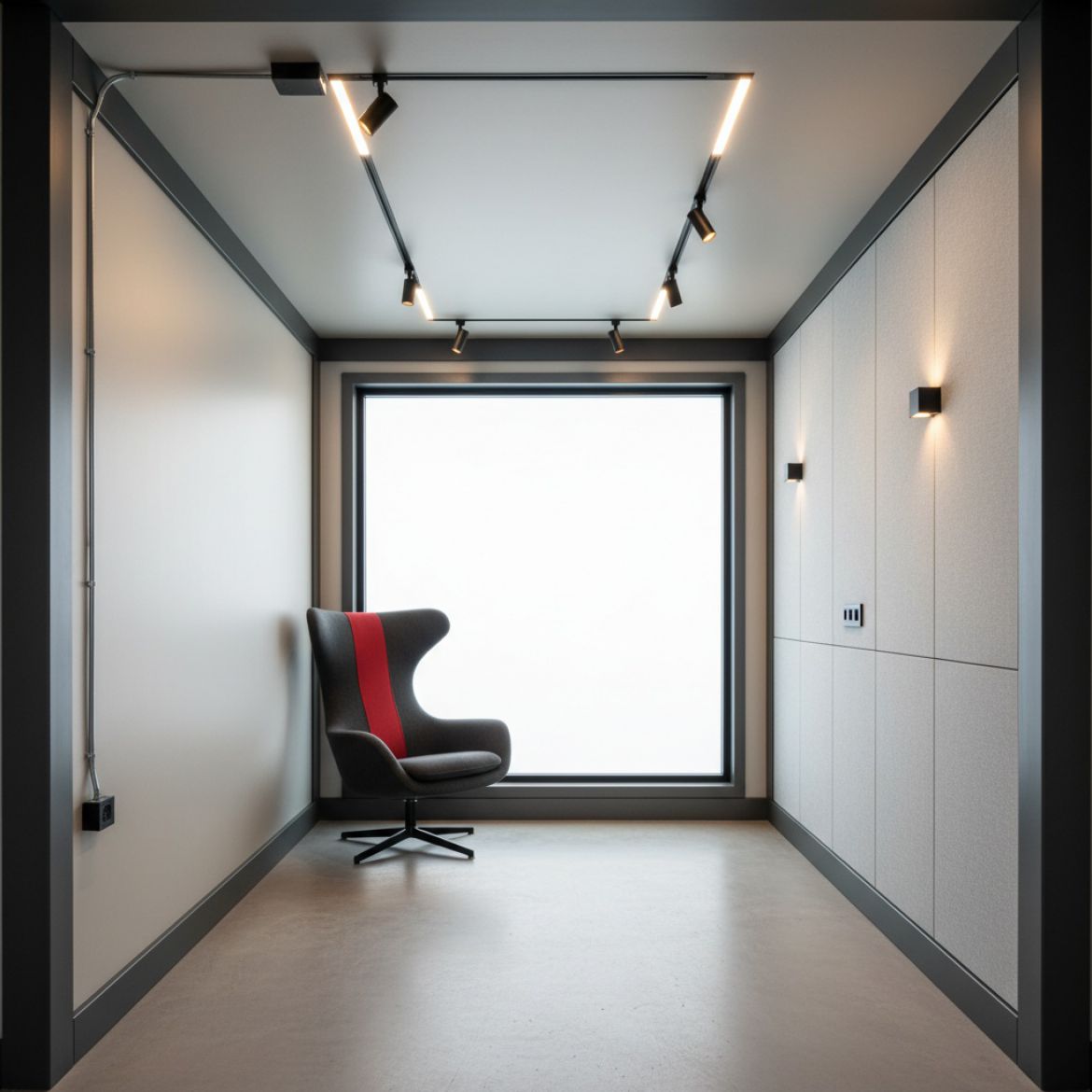 Interior of a modified shipping container showing professional Electrical Wiring & Lighting Fit-Out with installed sockets, s