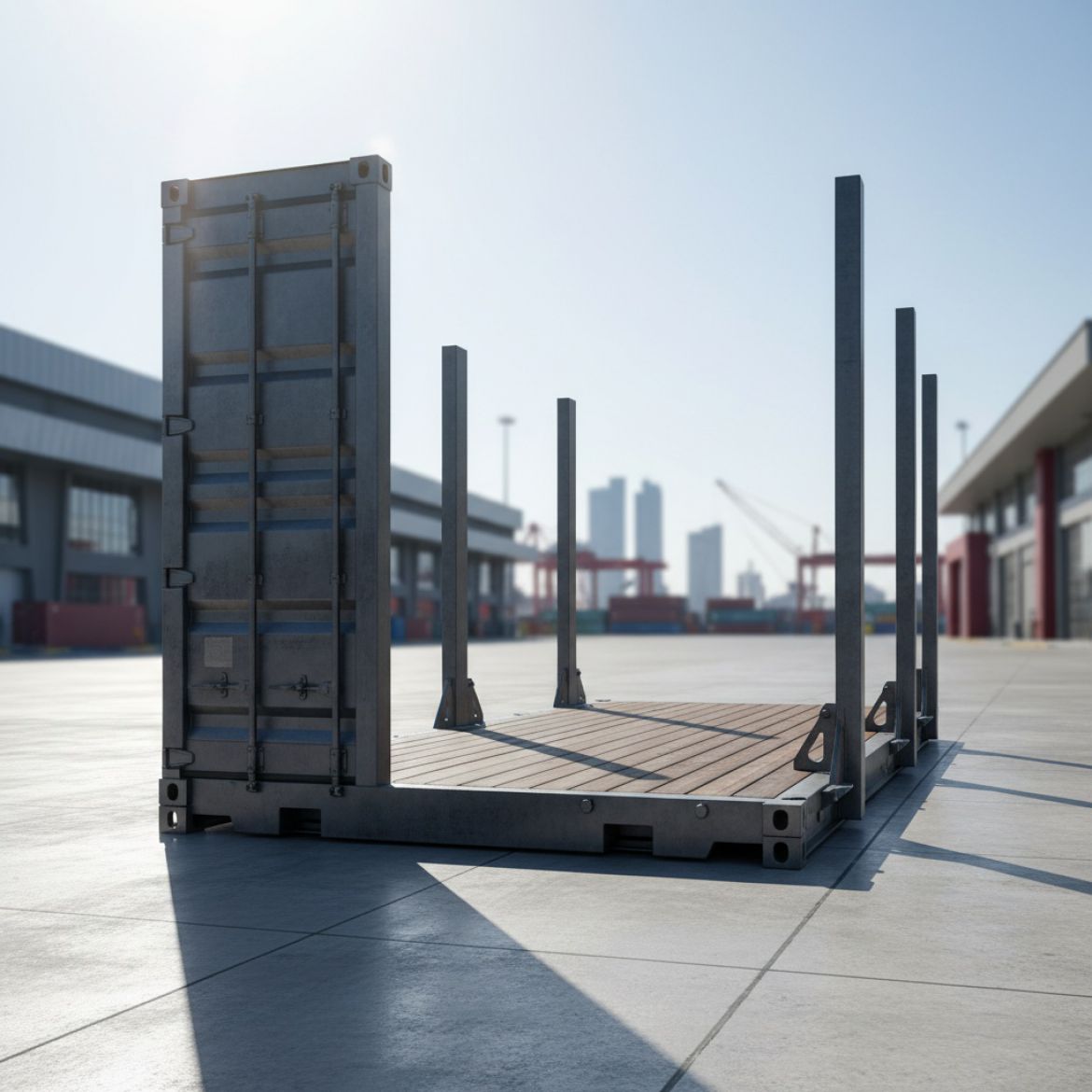 A Flat Rack Container loaded with large industrial machinery, ready for transport by IDEAL Containers in Kenya