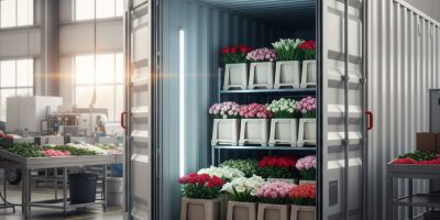 Fresh cut flowers being stored in an IDEAL Containers Floriculture Cold Storage reefer unit in Kenya, highlighting temperatur