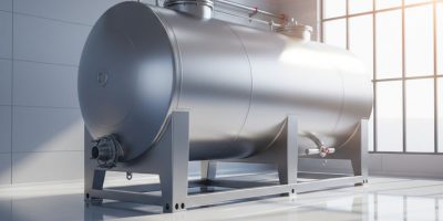 Large stainless steel Food-Grade Liquid Tank with IDEAL Containers branding at a facility in Kenya, ensuring hygienic storage