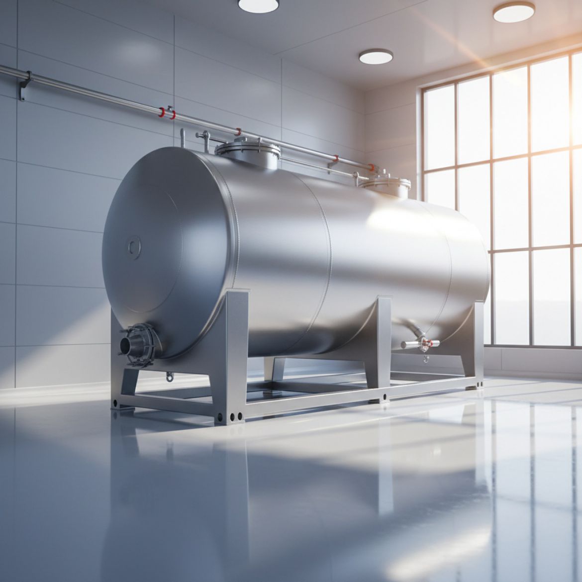 Large stainless steel Food-Grade Liquid Tank with IDEAL Containers branding at a facility in Kenya, ensuring hygienic storage
