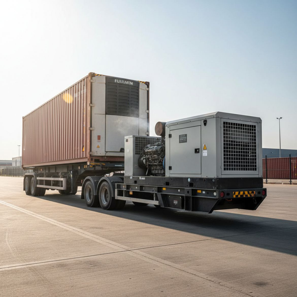 A Genset-Powered Reefer Container from IDEAL Containers ensuring cold chain integrity during transport in Kenya for perishabl