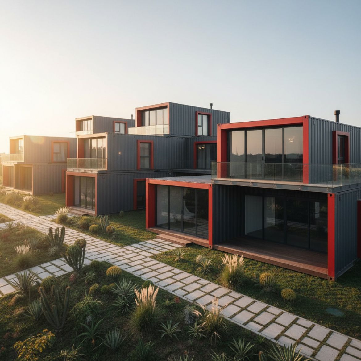 Modern multi-unit container homes project by IDEAL Containers in Kenya