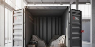 Row of red and grey secure shipping container Personal & Household Self-Storage Units at IDEAL Containers facility in Kenya