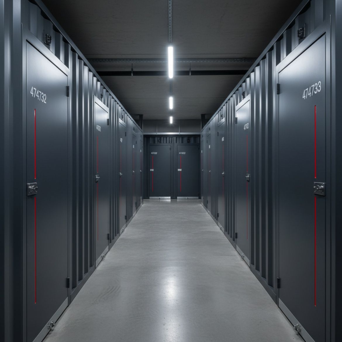 Row of secure IDEAL Containers self-storage units with 24/7 access in Kenya, showing a modern facility.