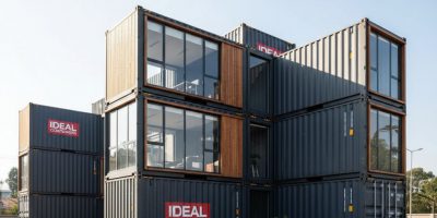 A modern, well-designed single-unit container home with a small patio and green surroundings in Kenya, showcasing IDEAL Conta