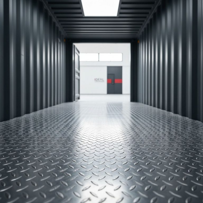 Close-up of newly installed corrugated Steel Container Flooring inside a shipping container, showing its robust and durable s