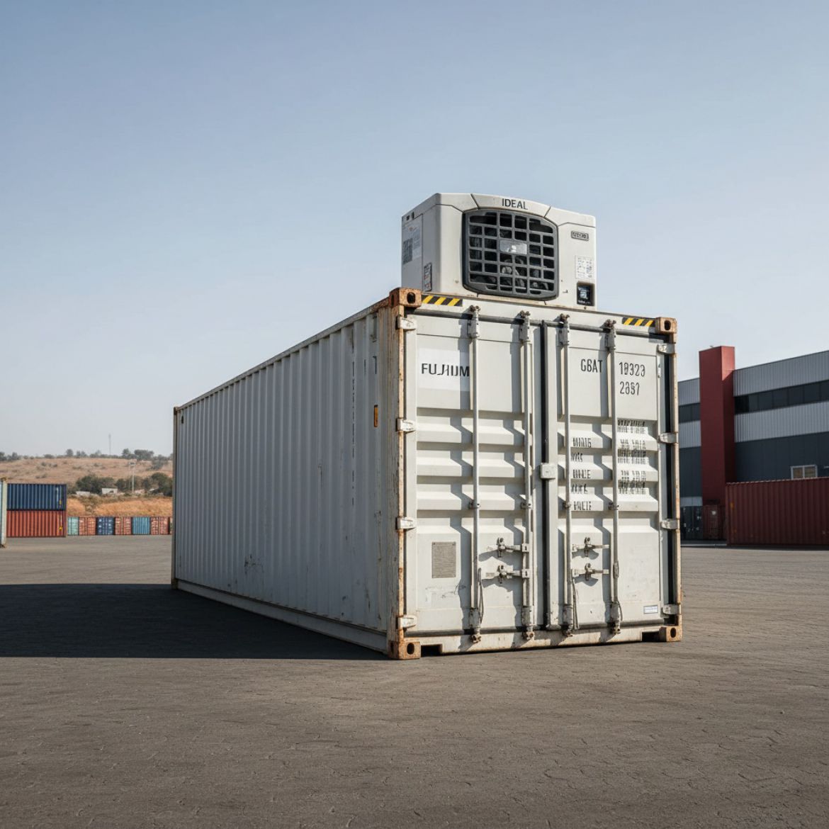 A well-maintained 20ft Used Reefer Container for sale by IDEAL Containers in Kenya, showing refrigeration unit.