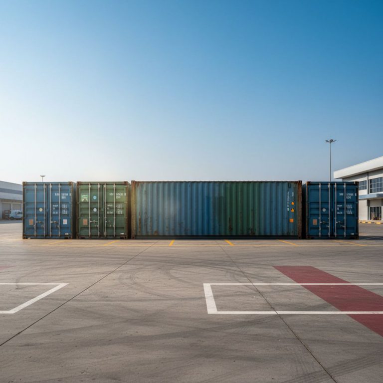 A selection of used shipping containers in various grades (A, B, C) at an IDEAL Containers yard in Athi River, Kenya, showcas